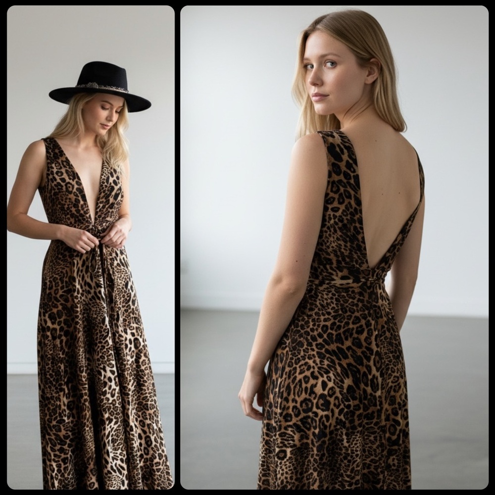 Aqua Cheetah Wrap Maxi Dress